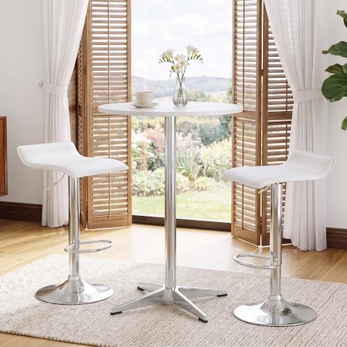 NOBPEINT Modern Round Pub Tables Bar Tables with Metal Cross Base, Wooden Cocktail Table with 39.4 Inches Height, White