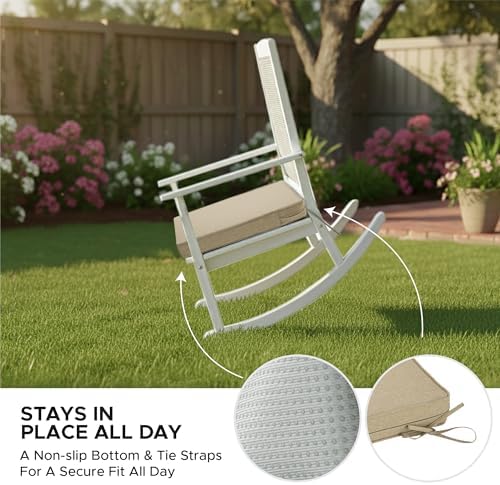 Outdoor Chair Cushions, Water-Resistant & Fade-Resistant, Patio Furniture Seat Replacement Chair Pads with Ties Zipper, Removable Cover, Non-Slip Bottom, Set of 6, 18.5 x 16 Inch, Natural