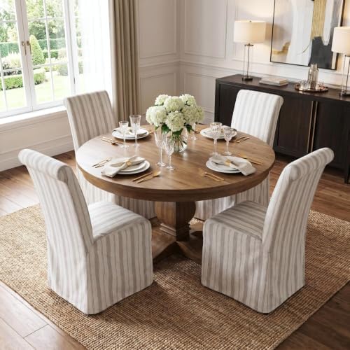 chairus Slipcovered Upholstered Parsons Dining Chairs Set of 2, Stripe