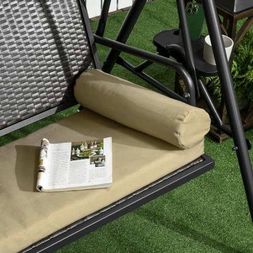 Outsunny 3-Seat Patio Swing Chair Swing Bench Adjustable Shade Rattan Seat