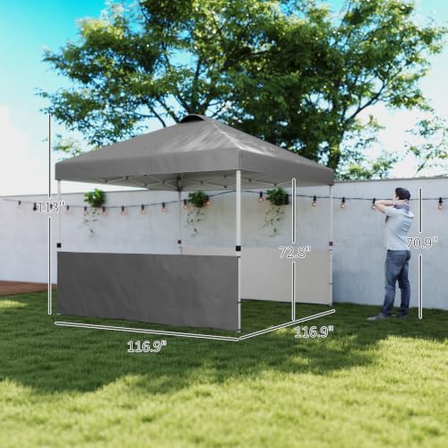 Outsunny 10' x 10' Pop Up Canopy Tent with 2 Half Sidewalls UV50+ Dark Gray