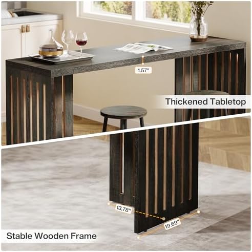 Tribesigns 63-Inch Bar Table with Louvered Base, Black Brown