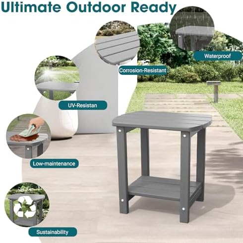 THOEOE Outside Side Table, Weather Resistant Grey