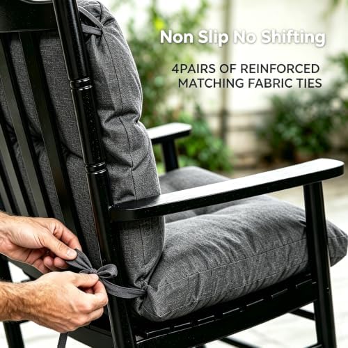 QILLOWAY Tufted Outdoor Chair Cushion Waterproof 43x20x4 Inch Non Slip Replacement Pad for Wicker Lounge Patio Furniture, Charcoal Grey, Black