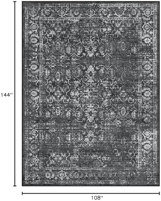 Lahome Margot Area Rugs 9x12 Living Room Soft Large Rugs for Bedroom, Boho Black Dining Room Rug, Distressed Non Slip Low Pile Carpet for Indoor Home Office(9'x12', Black/Grey)