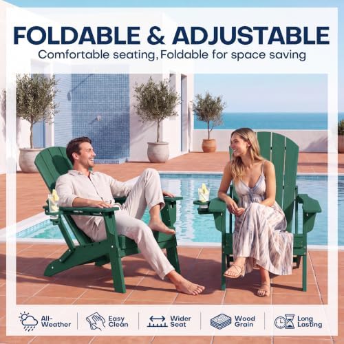 Plawdlik Folding Adjustable Adirondack Chair Set of 2, Patio Chairs, Green