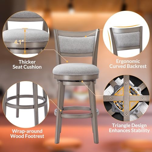 PrimeZone Swivel Bar Stools Set of 2, 26" Counter Height Barstools