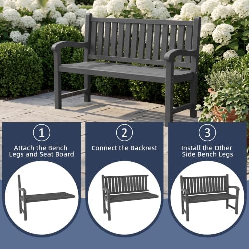 Weatherproof Resin Outdoor Garden Bench, 2-Seater, Black