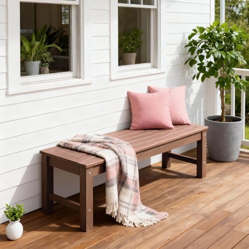 Psilvam 47" Backless HDPE Outdoor Bench for 2-Person, Brown