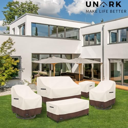 Outdoor Swivel Patio Chair Cover 4 Pack,600D Waterproof Heavy Duty Outdoor Chair Cover , Patio Furniture Covers, Outdoor Furniture Covers Waterproof, 30 W x 34 D x 36 H inches Beige and Brown