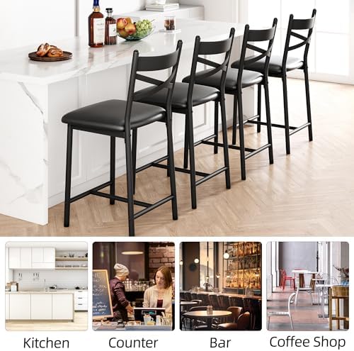 IDEALHOUSE 26" Bar Stools Set of 4, Counter Height Barstools with Back