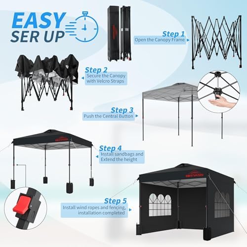 10x10 Pop Up Canopy Tent with 3 Sidewalls, Black