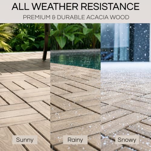 THYOI Premium Deck Tiles, 10 Pcs Patio Flooring - White - Crossed Pattern