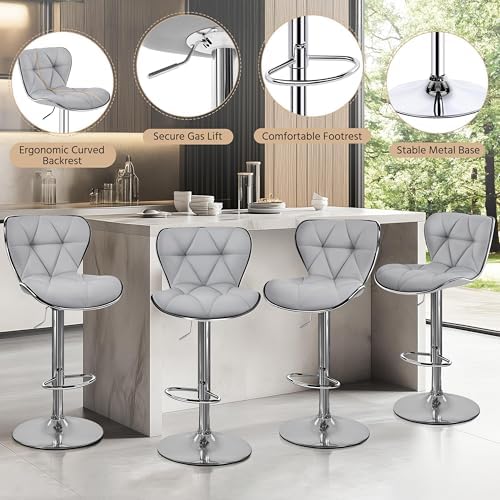 Yaheetech Bar Stools Set of 2 Modern Swivel Counter Barstools Light Gray