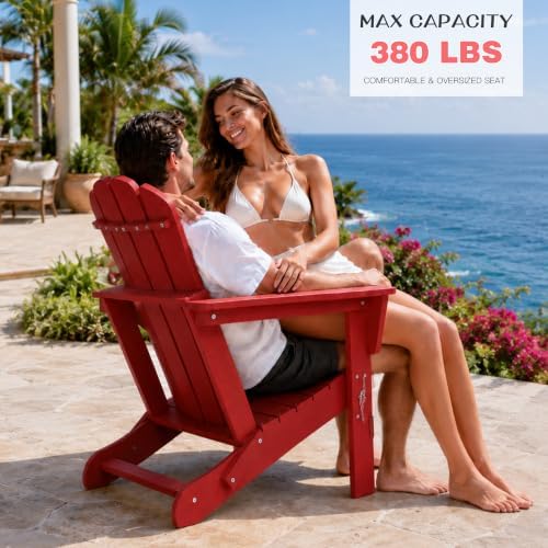 Domi Folding Adirondack Chairs Set of 2 with Cup Holder, Red