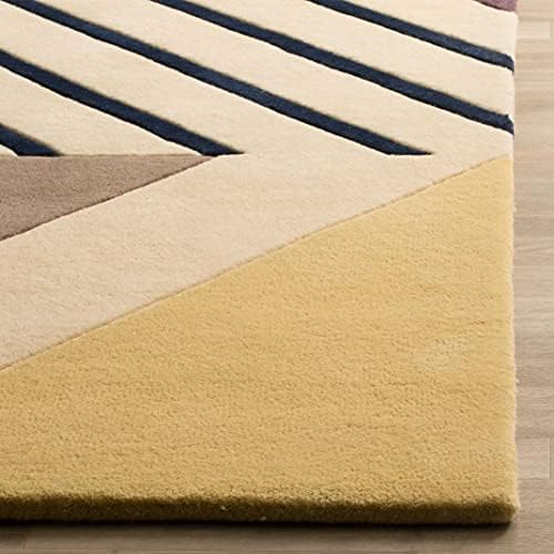 SAFAVIEH Fifth Avenue Collection 8' x 10' Ivory/Multi FTV120A Handmade Mid-Century Modern Abstract Wool Area Rug