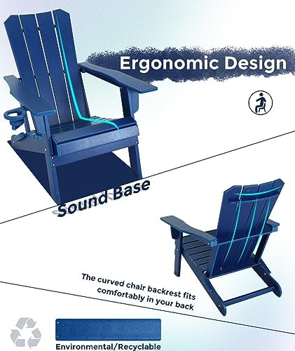 GARDENSTAR Oversized Folding HDPE Adirondack Chair with Cup Holder, Blue