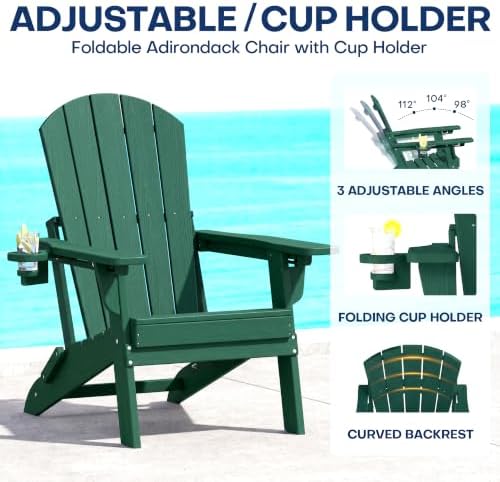 Plawdlik Folding Adjustable Adirondack Chair Set of 2, Patio Chairs, Green