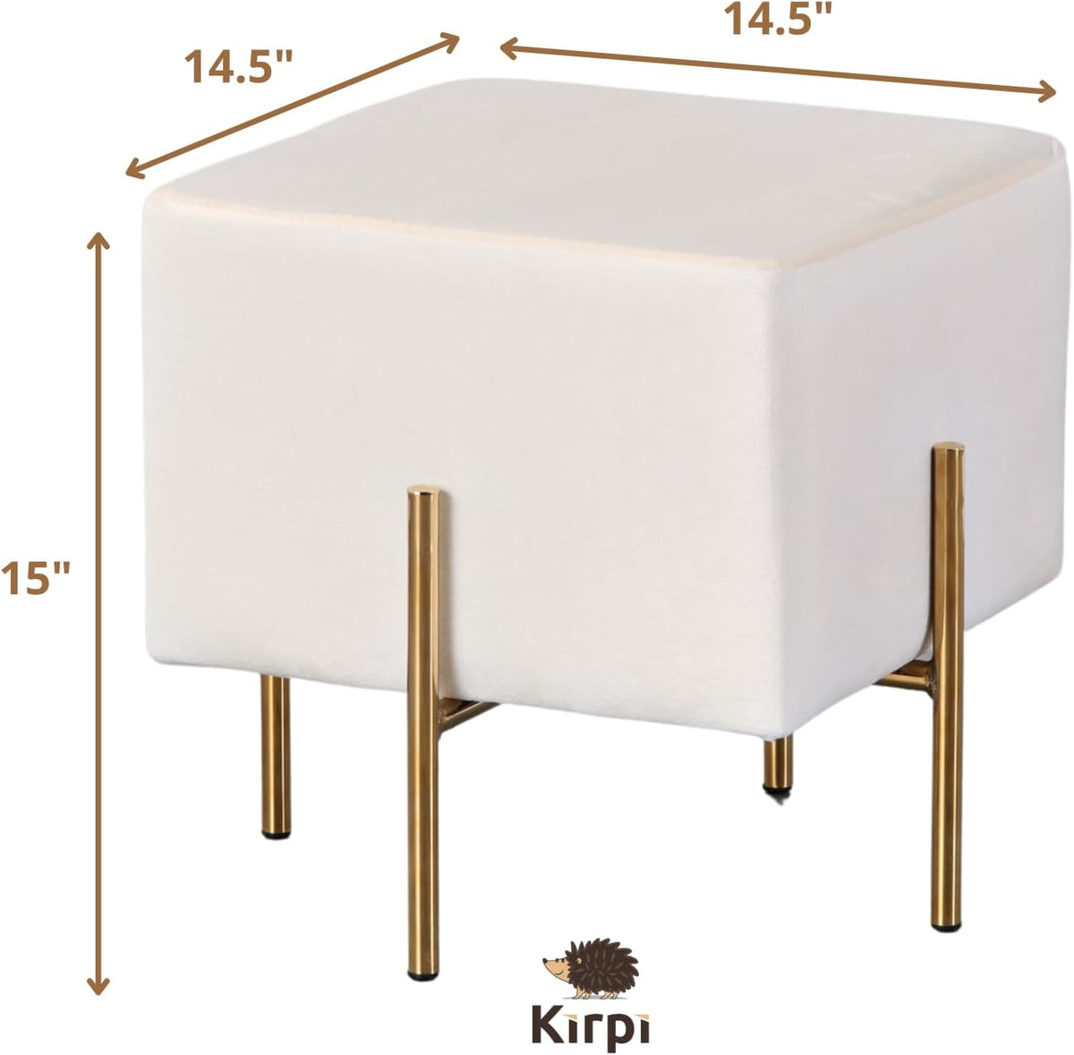 Kirpi Cream Velvet Foot Stool Set of 2, Modern Vanity Ottoman Stools with Gold Legs, Cube Accent Foot Rest for Living Room Bedroom Makeup Vanity (Cream)