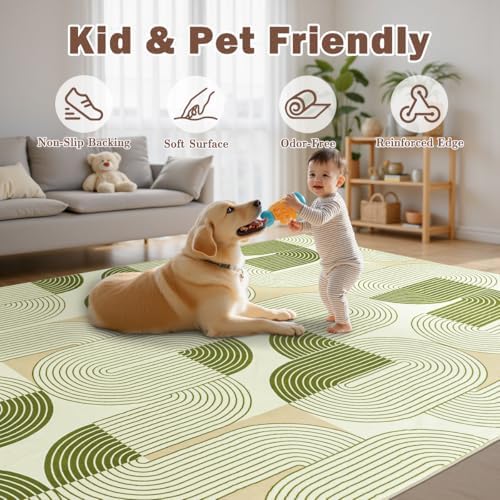 8x10 Area Rugs Washable Living Room Rug - Non-Slip Carpets Modern Rug