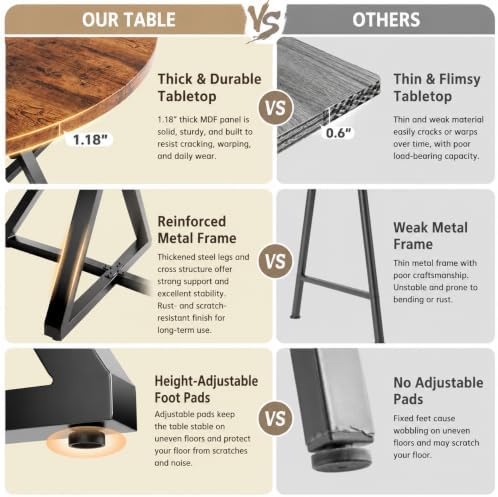 Concho 47 Inch Round Dining Table for 4, Rustic Brown