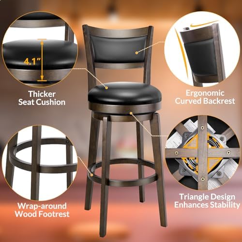 PrimeZone Swivel Bar Stools Set of 2, 30 Inch Bar Height Barstools