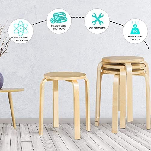COSTWAY Stackable Bentwood Stools Set of 4, 18in Backless Round Chairs