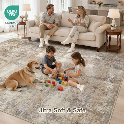 Abstract Rug 8x10 Washable Large Living Room Area Rug Dark Brown