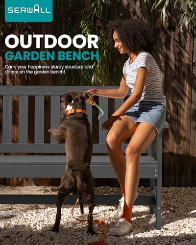 SERWALL HDPE Outdoor Bench, Weatherproof Porch Bench, 1 Pack, Grey