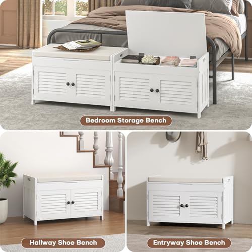 WARMHONIU Shoe Storage Bench with Lift Top Storage & Cushioned Seats