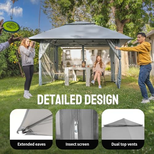 CROWN SHADES 13x13 Pop Up Gazebo, Outdoor Canopy Tent, Grey