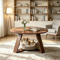 HAIOOU Round Coffee Table for Living Room with Open Storage -Walnut Wood