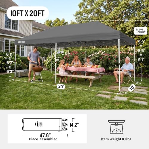 CROWN SHADES 10x20 Pop Up Canopy Tent, Event Shelter,Gray