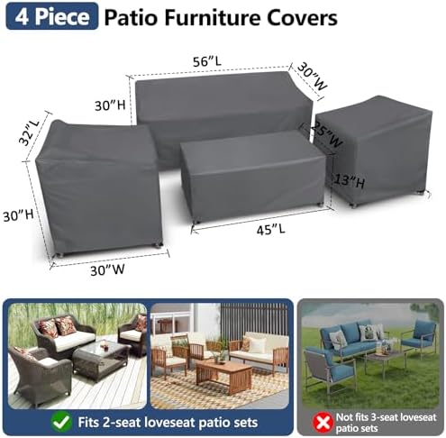 STARTWO Outdoor Furniture Cover Waterproof 4 Piece Set, Grey, Regular