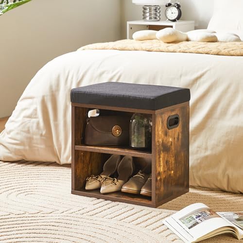 YMYNY Small Shoe Storage Bench with Cushion, Rustic Brown, HBD028H