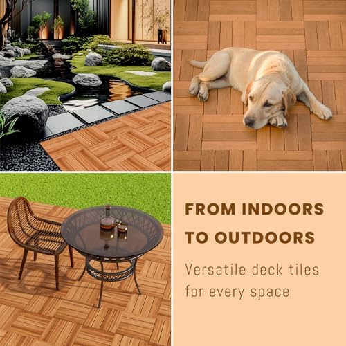 108Pcs Interlocking Deck Tiles, 12x12in Acacia Wood Flooring for Patio