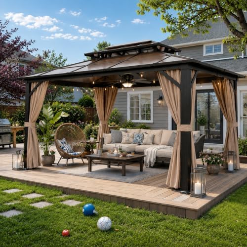 YOLENY 10x13 Gazebo with Double Polycarbonate Roof & Aluminum Frame