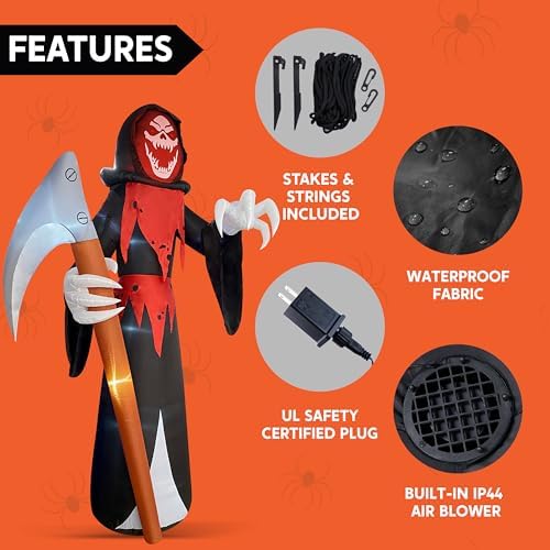 Joiedomi 12 ft Tall Halloween Inflatable Outdoor Decoration, Blow Up Yard Decorations, Grim Reaper Halloween Decor Inflatables with LED for Scary Outside Decor