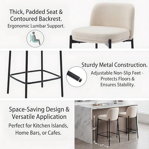 Modern 26" Bar Stools Set of 3, Counter Stools with Low Back
