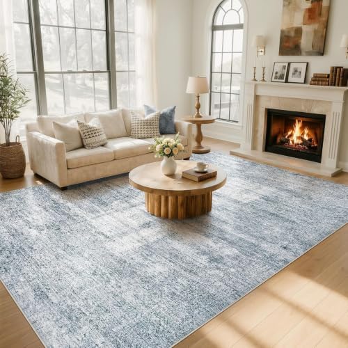 9x12 Rugs for Living Room: Washable Non Slip Navy Blue Area Rug