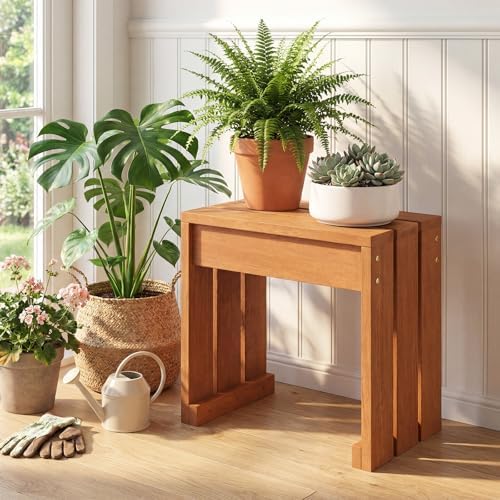 Tangkula Small Wood Outdoor Bench, Patio Backless Bench, 18" Garden Bench