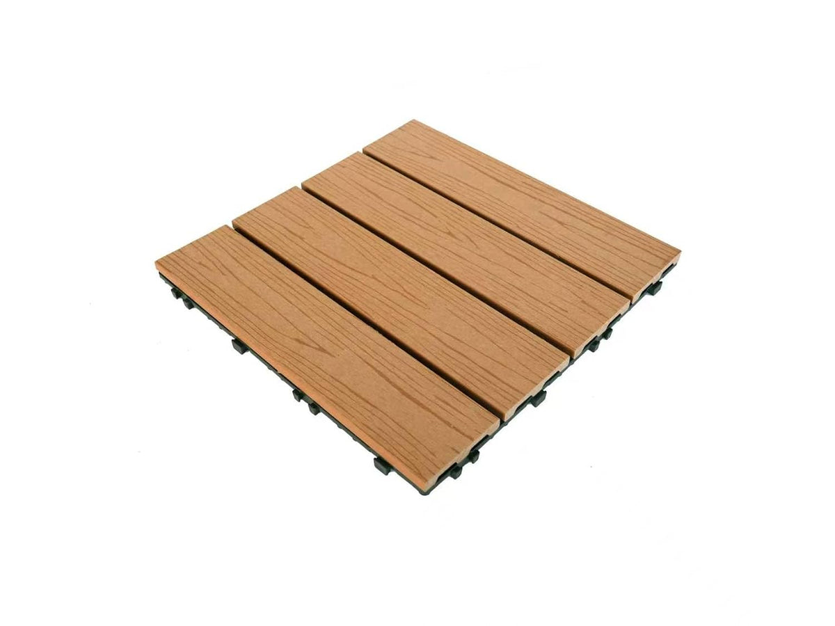 interlocking wpc decking tiles – 12”x12” rosewood outdoor shown in use