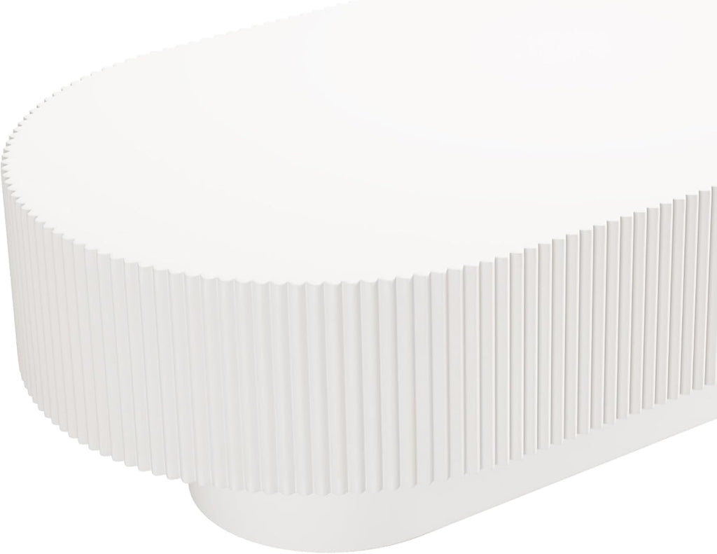 LUMISOL Oval Fluted Coffee Table with Thick Tabletop and Base,White