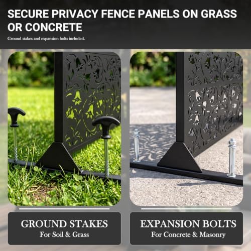 72" Outdoor Privacy Screen, Decorative Metal Privacy Fence Panels