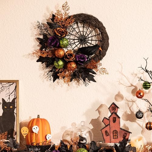 Valery Madelyn 18" Pre-Lit Halloween Wreath for Front Door Decor