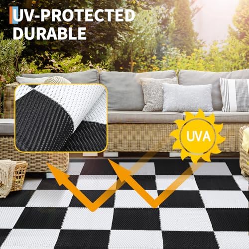 GarveeHome Outdoor Rug 5 x 8 Waterproof Modern Checkboard Plastic Straw Rug
