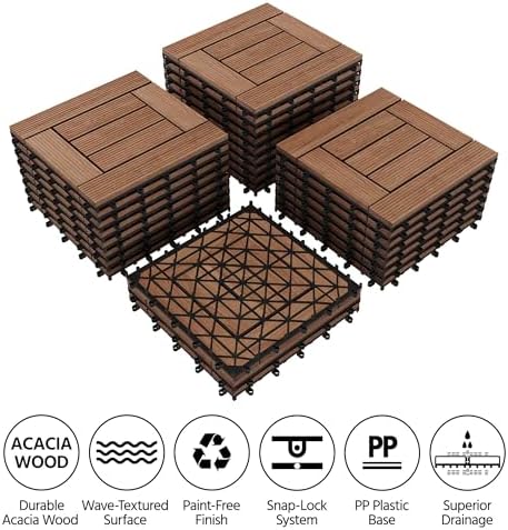 Yaheetech 27PCS Patio Floor Tiles Outdoor Interlocking Deck 12 x 12in,Brown