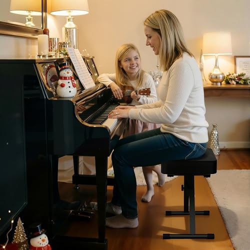 Adjustable X-Style Keyboard Bench,Thick Cushion,Folding X-Style Keyboard Bench,3-Position Height,Non-Slip & Height-Adjustable Rubber Feet,Black
