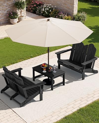 SERWALL Folding Adirondack Bench, HDPE Outdoor Bench, 660lbs Cap, Black