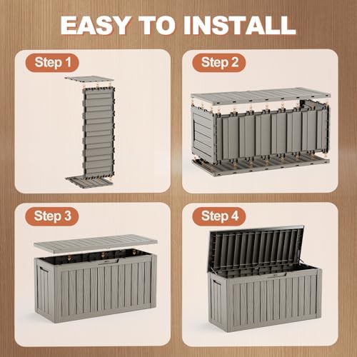 EFU Outdoor Storage Box 140 Gallon Deck Box, Waterproof Resin, Grey